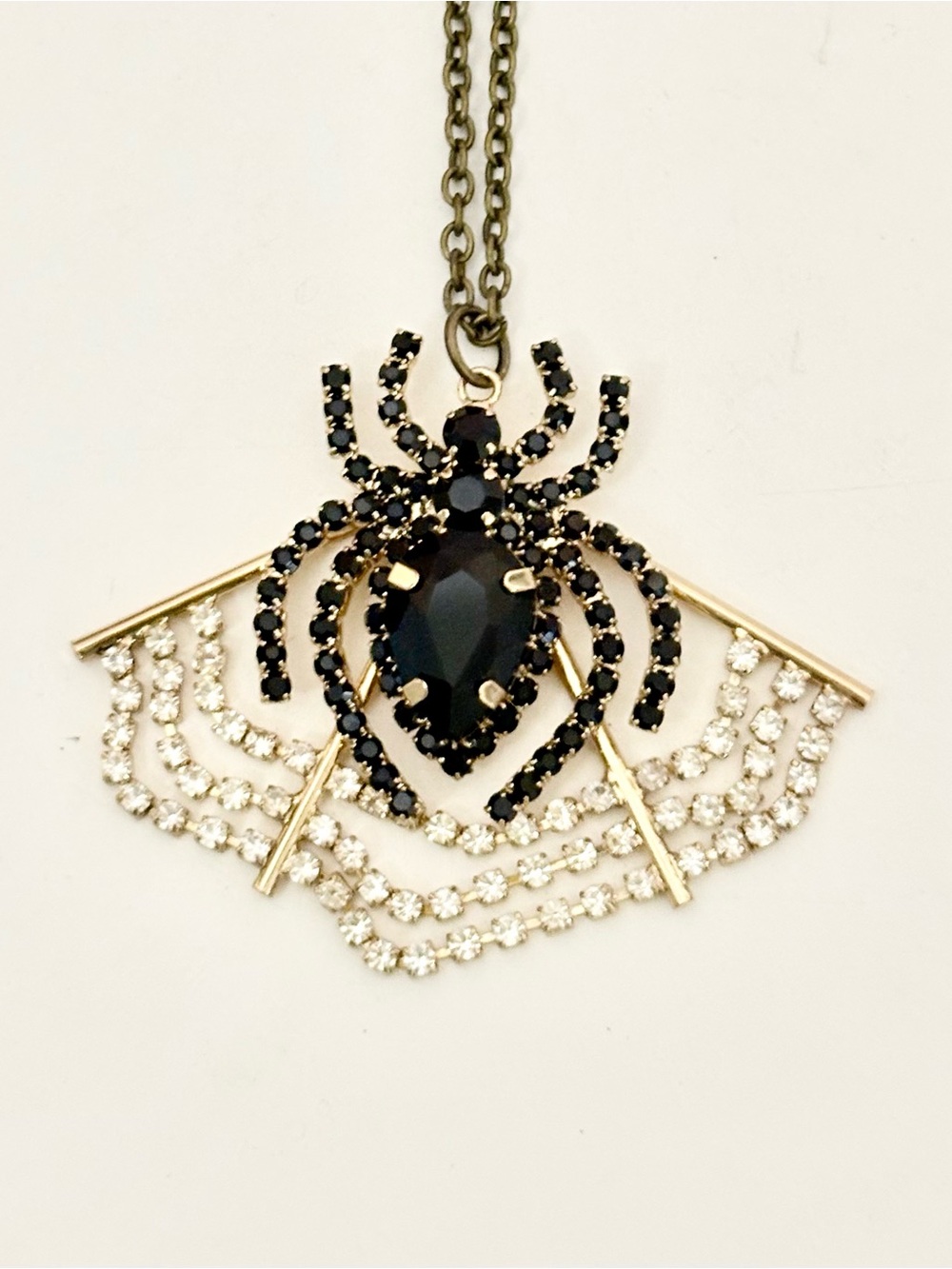 Black Crystal Spider & Spider Web Pendant Necklace - Women Jewelry